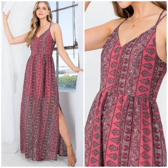 DOE & RAE Boho Chic Pink Cross Back Maxi Dress - Picture 8 of 9